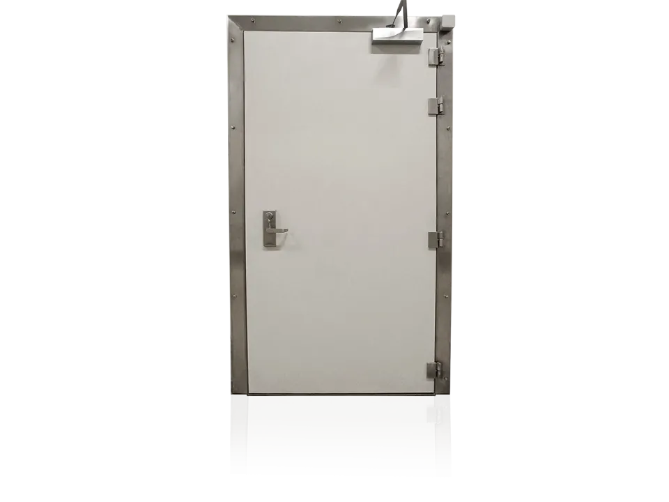 Fire rated hinged freezer and cold storage door